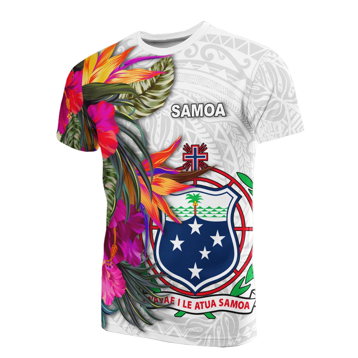 Samoa T - Shirt Hibiscus Polynesian Pattern White