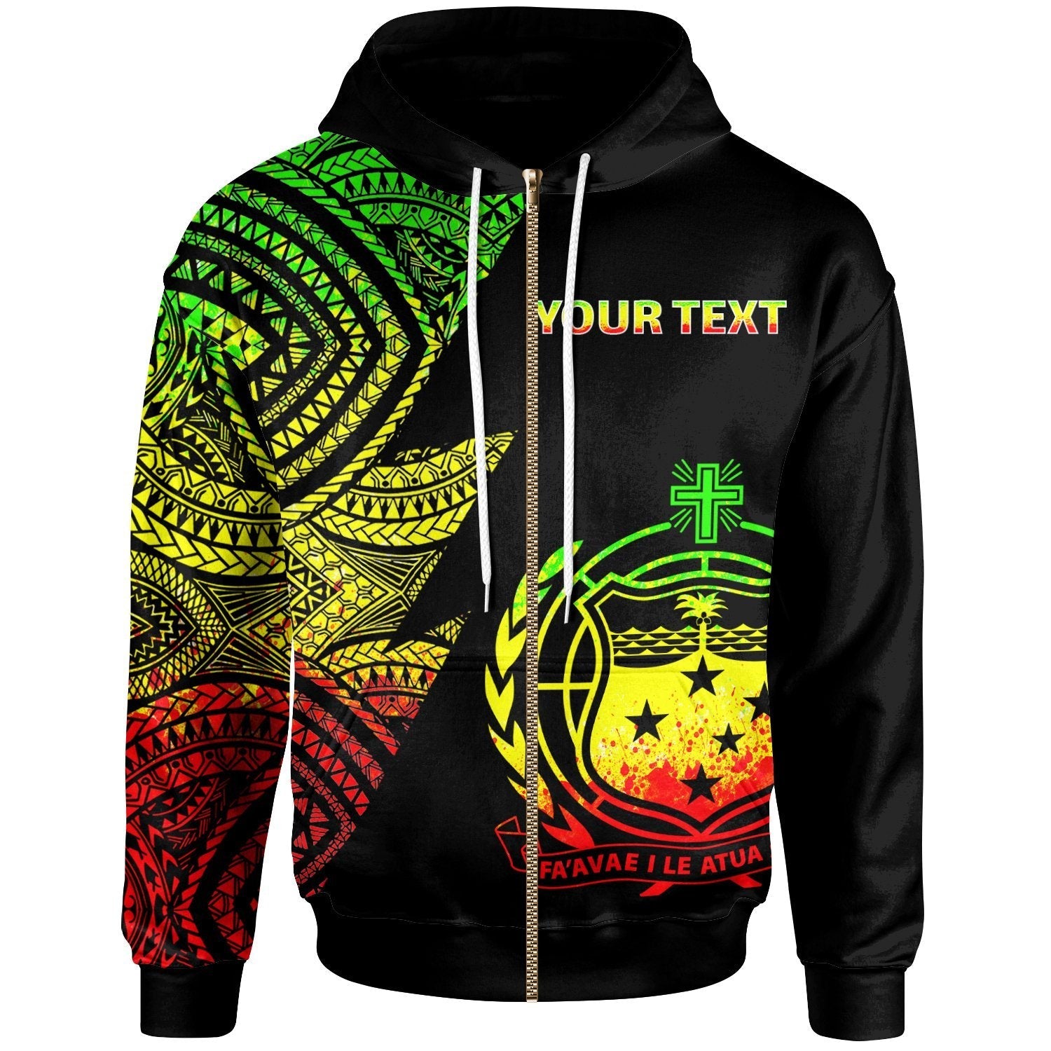 Custom Text Samoa Custom Personalized Zip Up Hoodie Flash Style Reggae