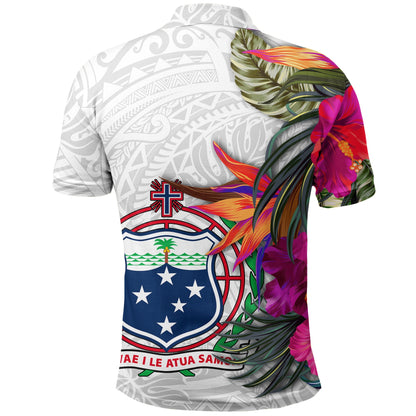 Samoa Polo Shirt Hibiscus Polynesian pattern White