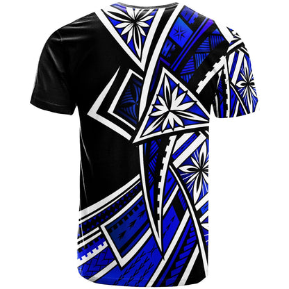 Hawaii T-Shirt -Tribal Flower Special Pattern Blue Color