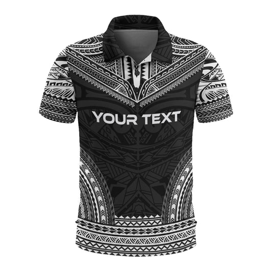 Samoa Custom Personalised Polo Shirt - Samoa Coat Of Arms Polynesian Chief Tattoo Black Version