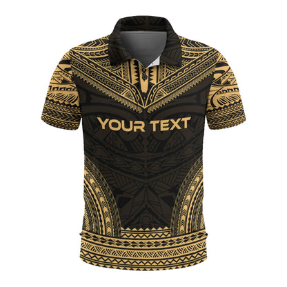 Samoa Custom Personalised Polo Shirt - Samoa Coat Of Arms Polynesian Chief Tattoo Gold Version