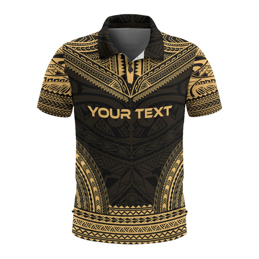Samoa Custom Personalised Polo Shirt - Samoa Coat Of Arms Polynesian Chief Tattoo Gold Version