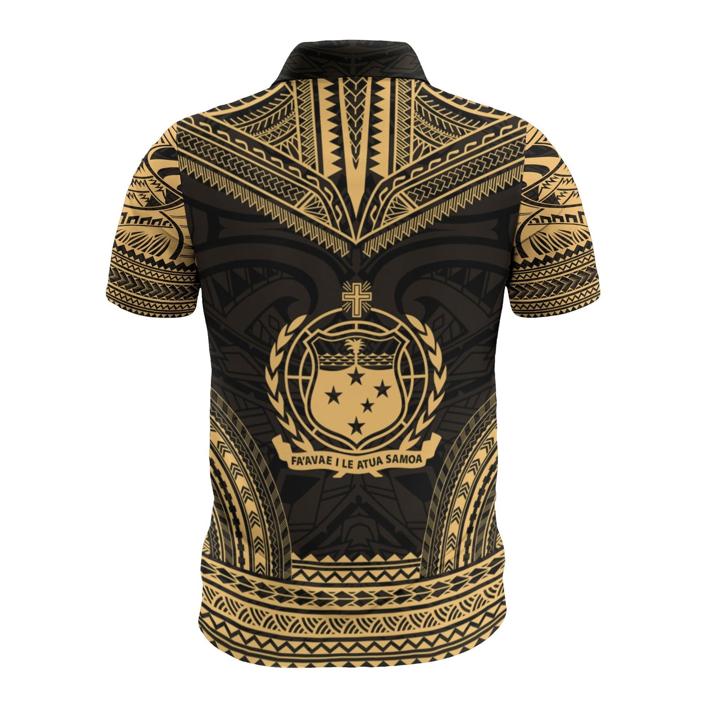 Samoa Custom Personalised Polo Shirt - Samoa Coat Of Arms Polynesian Chief Tattoo Gold Version