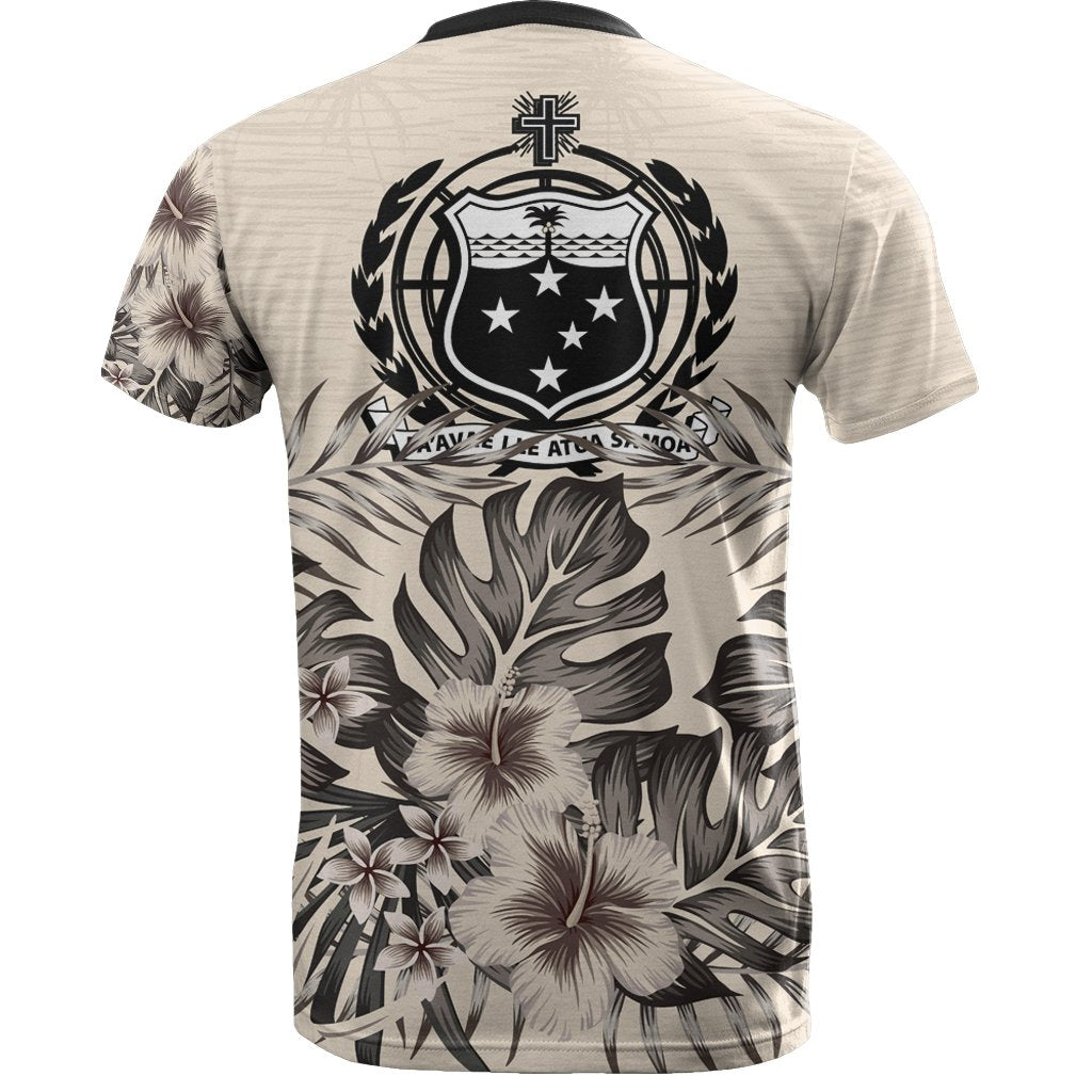 Samoa T - Shirt - Samoa Coat Of Arms Beige Hibiscus