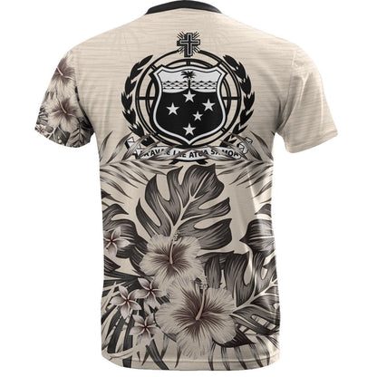Samoa T - Shirt - Samoa Coat Of Arms Beige Hibiscus