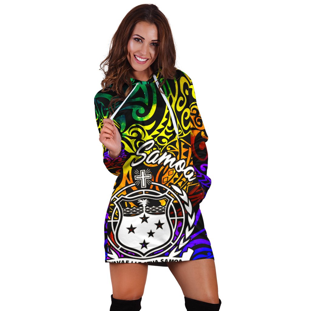 Samoa Women Hoodie Dress Rainbow Polynesian Pattern