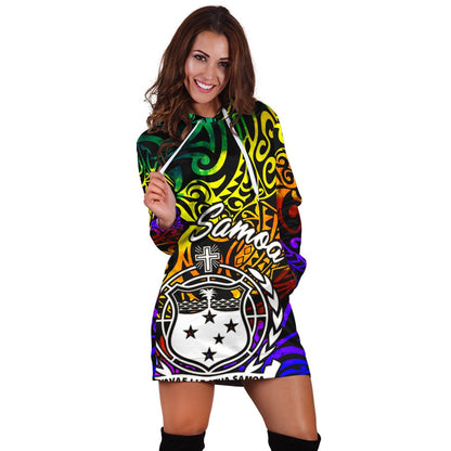 Samoa Women Hoodie Dress Rainbow Polynesian Pattern