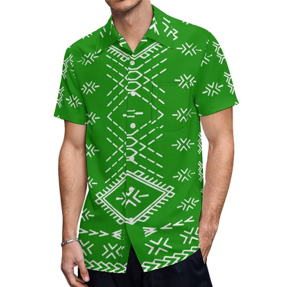 Samoan Green Puletasi Polynesian Tattoo Pattern Matching Outfit For Couple Women Dresses lady Design Dress Matching Men's Short-Sleeved Shirts Couple Suit