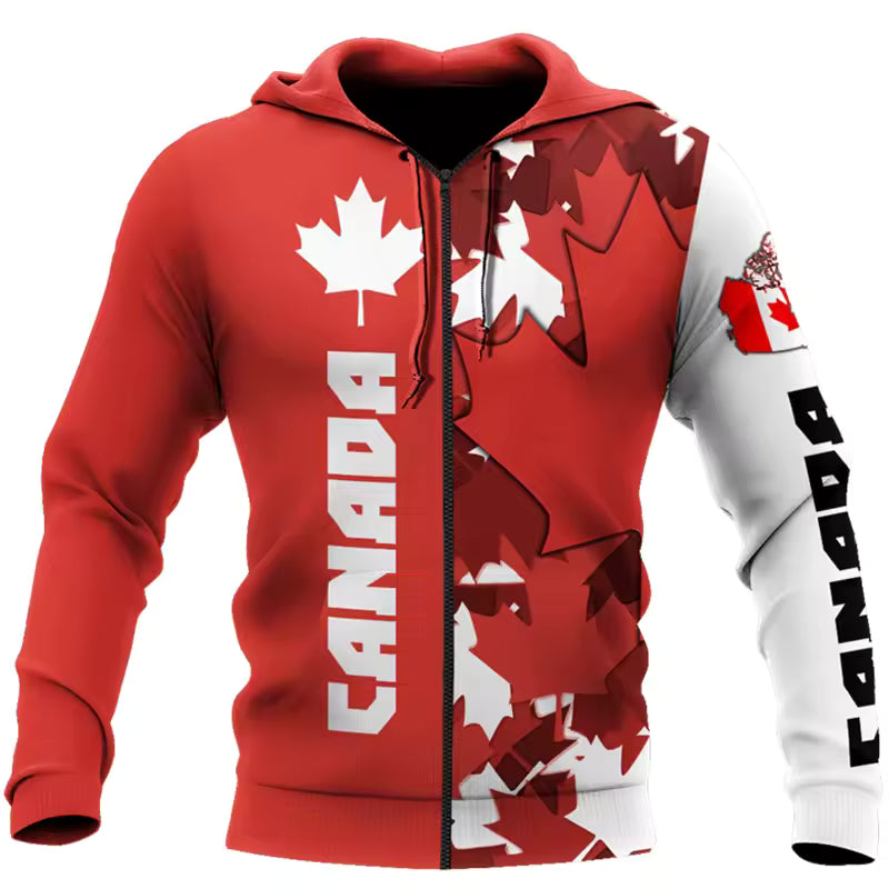 Canada Flag Red Hoodie Unisex Canada Flag Maple Leaf Unisex Zip Hoodie
