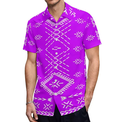 Samoan Purple Puletasi Polynesian Tattoo Pattern Matching Outfit For Couple Women Dresses lady Design Dress Matching Men's Short-Sleeved Shirts Couple Suit