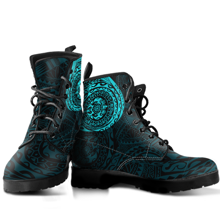 Polynesian Tattoo Style Leather Boots Blue