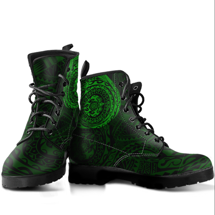 Polynesian Tattoo Style Leather Boots Green