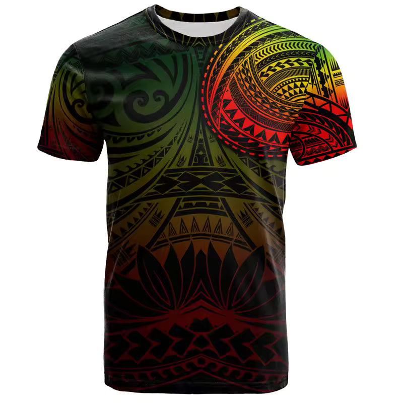 Polynesian T-Shirt Polynesian Tribal Island Pattern Printed Reggae Shirt