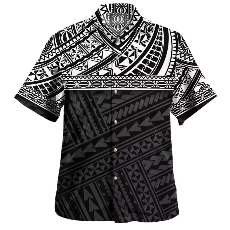 Polynesian Tribal Pattern Hawaiian Shirt Men's Casual Short Sleeve Summer Shirt