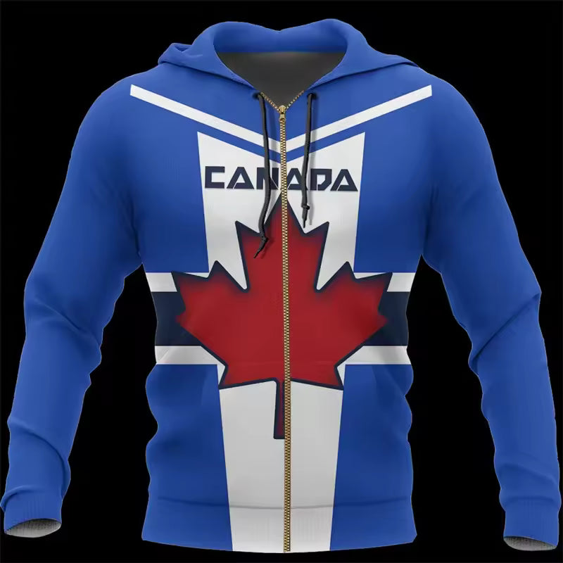 Canada Blue Hoodie Unisex Canada Maple Leaf Zip Hoodie All Over Print