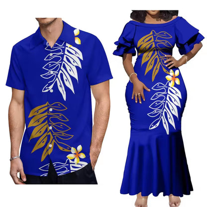 Polynesian Matching Outfit For Couple With Stylish Couple's Suit Samoan Women'S Short-Sleeved Dress Party Tuxedo Men's Aloha Shirt
