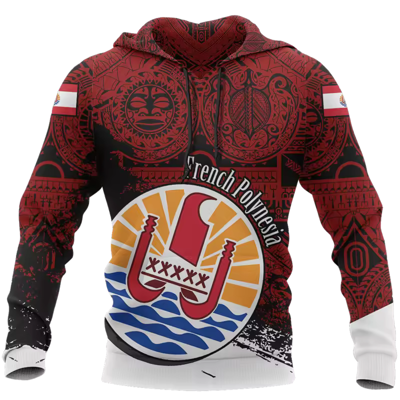 French Polynesia Coat Of Arms Hoodie Polynesian Island Red Hoodie