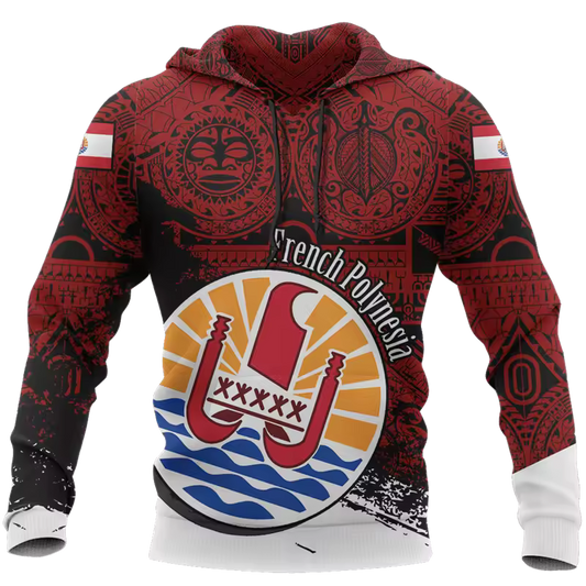 French Polynesia Coat Of Arms Hoodie Polynesian Island Red Hoodie