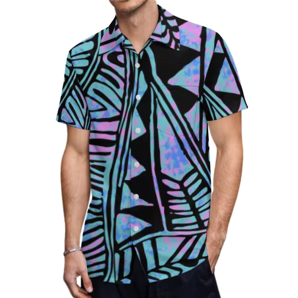 Island Art Matching Outfit For Couple Polynesian Dress Summer Puletasi Elegant Set Dress And Hawaiian Shirt Party Dress