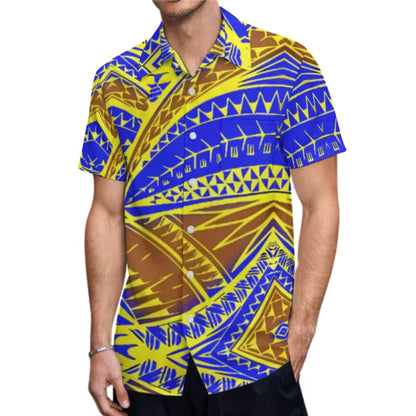 Polynesian Tribe Pattern Print Samoa Puletasi And Hawaiian Shirt Couple Set