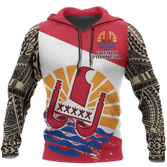 French Polynesia Coat Of Arms Polynesian Zip Up Red Hoodie