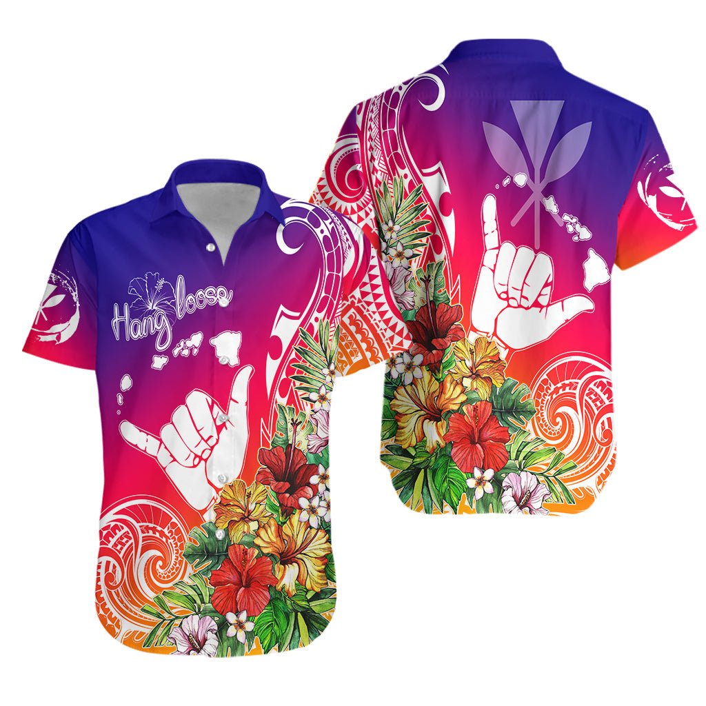 Hawaii Sunset with Hibiscus Hawaiian Shirt Shaka Hang Loose