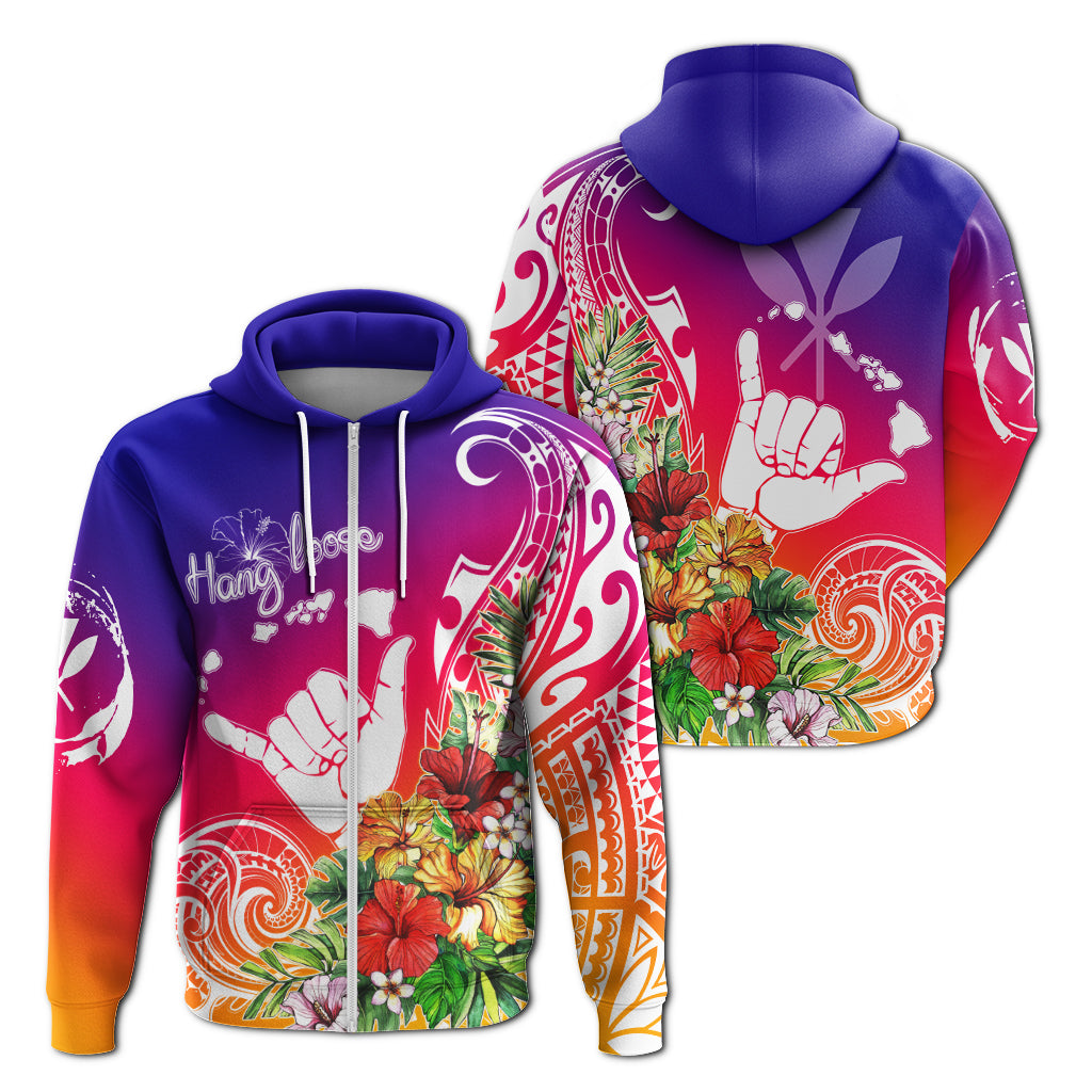 Hawaii Sunset with Hibiscus Zip Up Hoodie Shaka Hang Loose