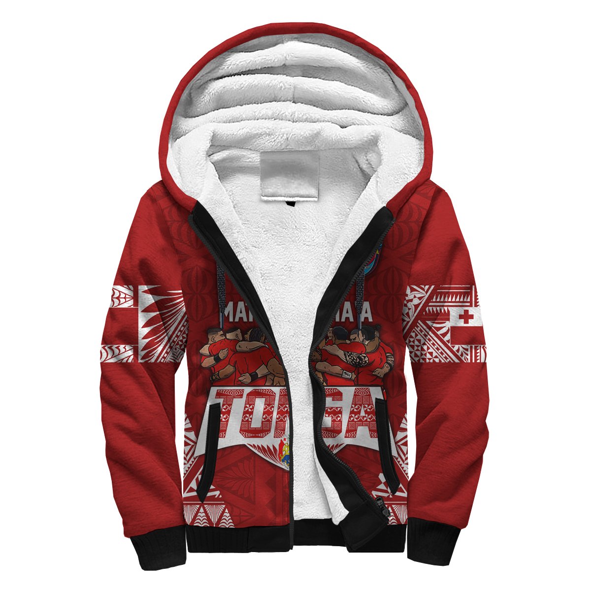 Personalised Tonga Rugby Sherpa Hoodie Mate Ma'a Tonga Warriors