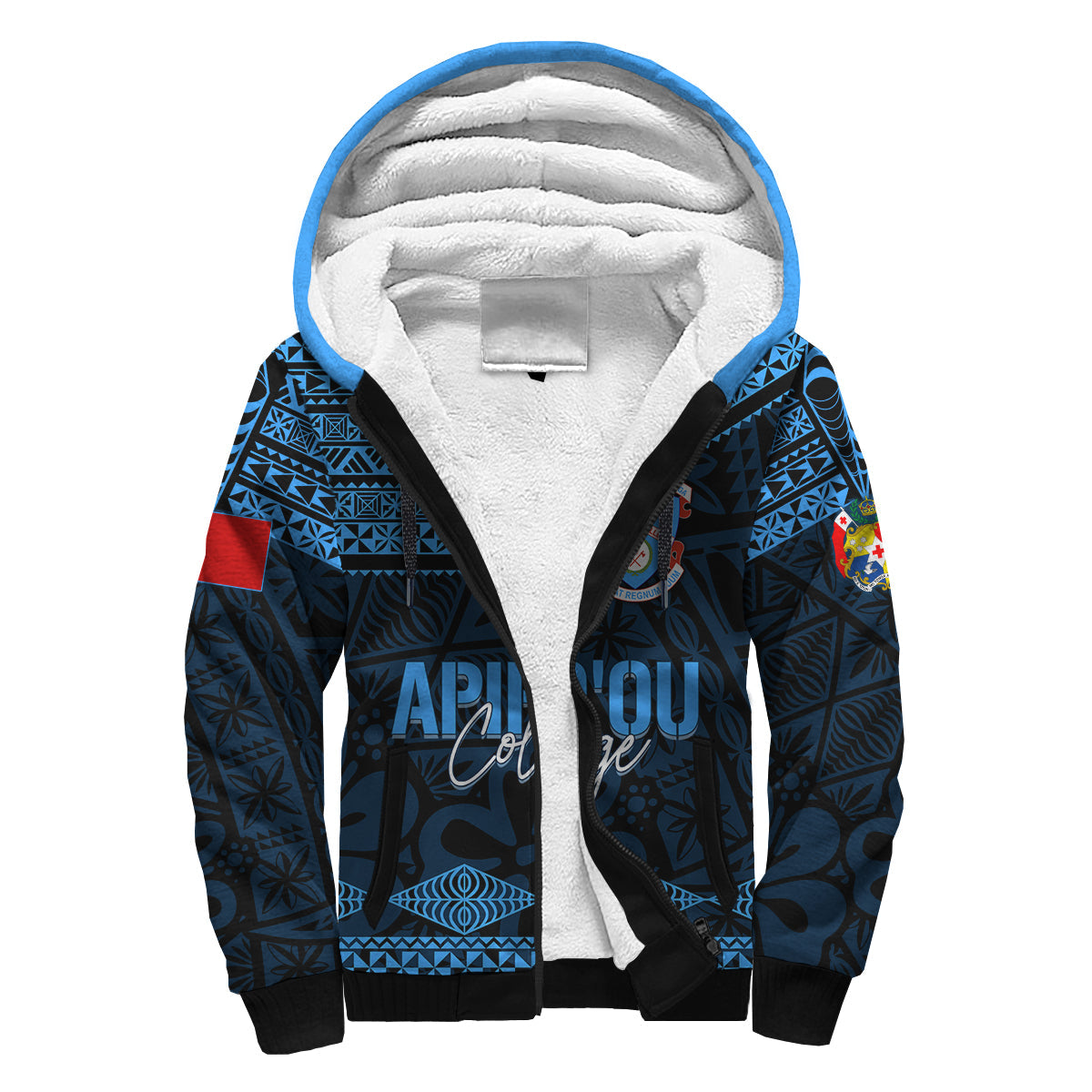 Personalised Tonga Apifo'ou College Sherpa Hoodie Viva AFC Black