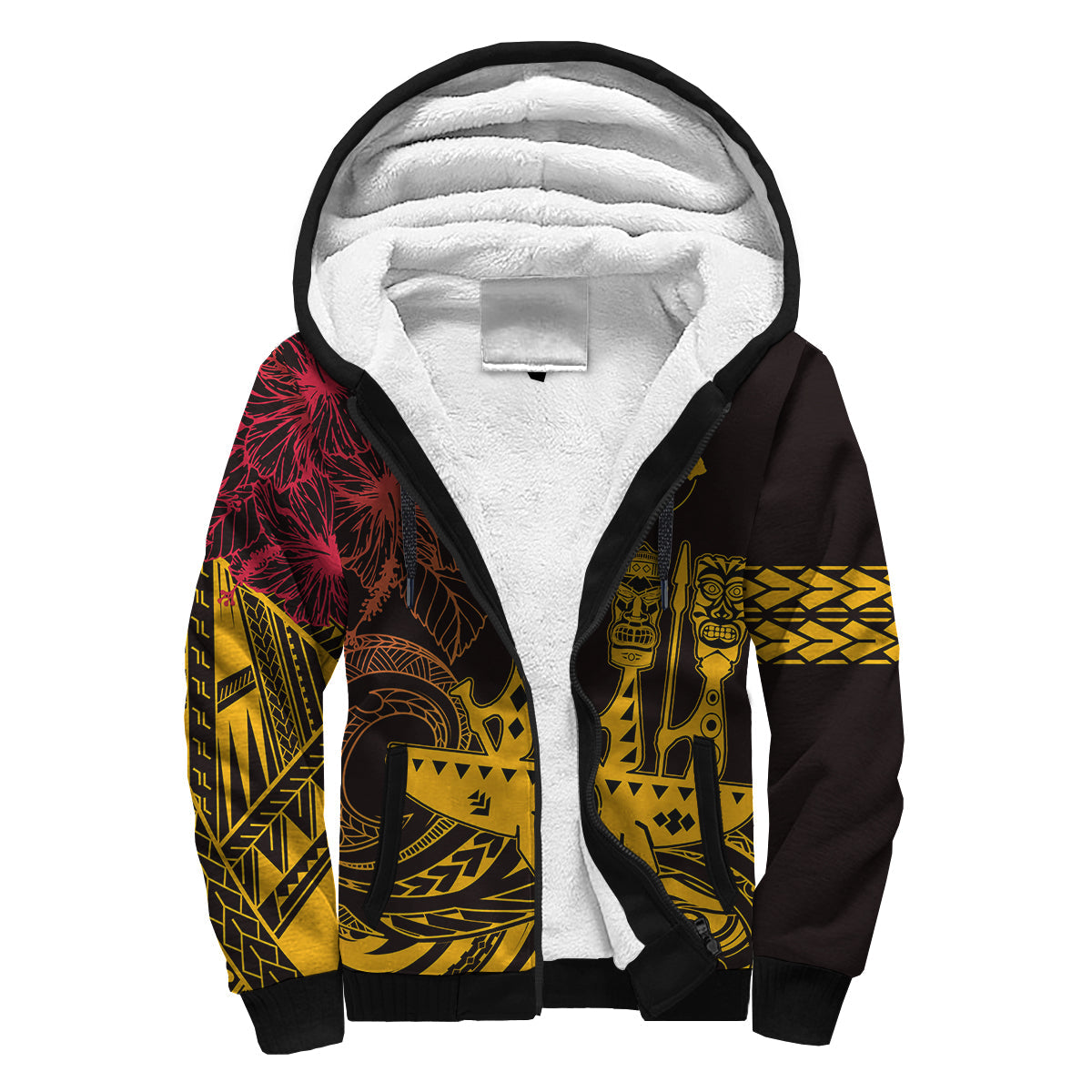 Hawaii Outrigger Canoe Paddling Sherpa Hoodie Tribal Tiki