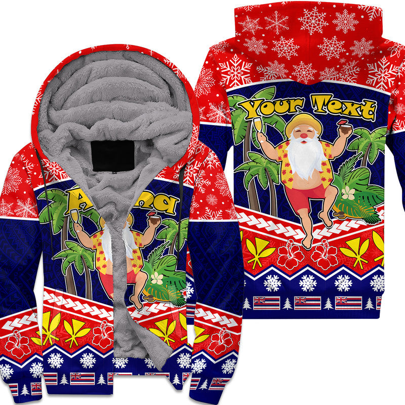 (Custom Personalised) Hawaii Santa Kalikimaka Palm And Hibiscus Christmas Vibe Sherpa Hoodie