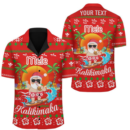 Personalized Hawaiian Santa Claus Mele Kalikimaka Shirt - Aviv Style - Red - AH