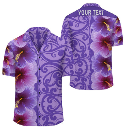 Personalized Hibiscus Flowers Polynesian - Hawaiian Shirt - Purple - Curtis Style