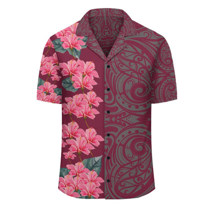 Personalized Hibiscus Flowers Polynesian - Hawaiian Shirt - Pink - Curtis Style