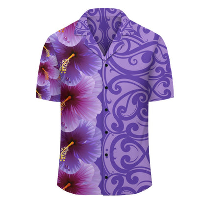 Personalized Hibiscus Flowers Polynesian - Hawaiian Shirt - Purple - Curtis Style