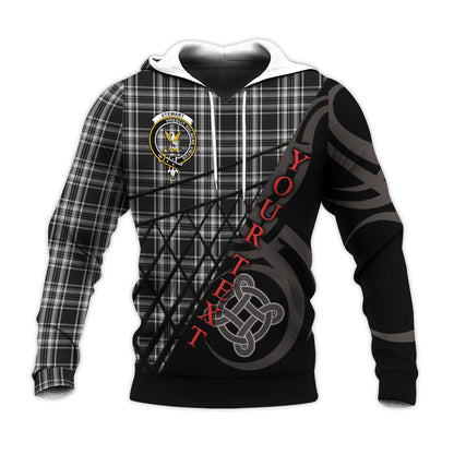 Printivon Stewart Black And White Knitted Hoodie Pattern Celtic Custom Text
