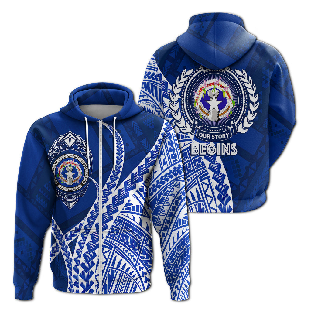 North Mariana Our Story Begins Geometrical Polynesian Pattern Zip Up Hoodie