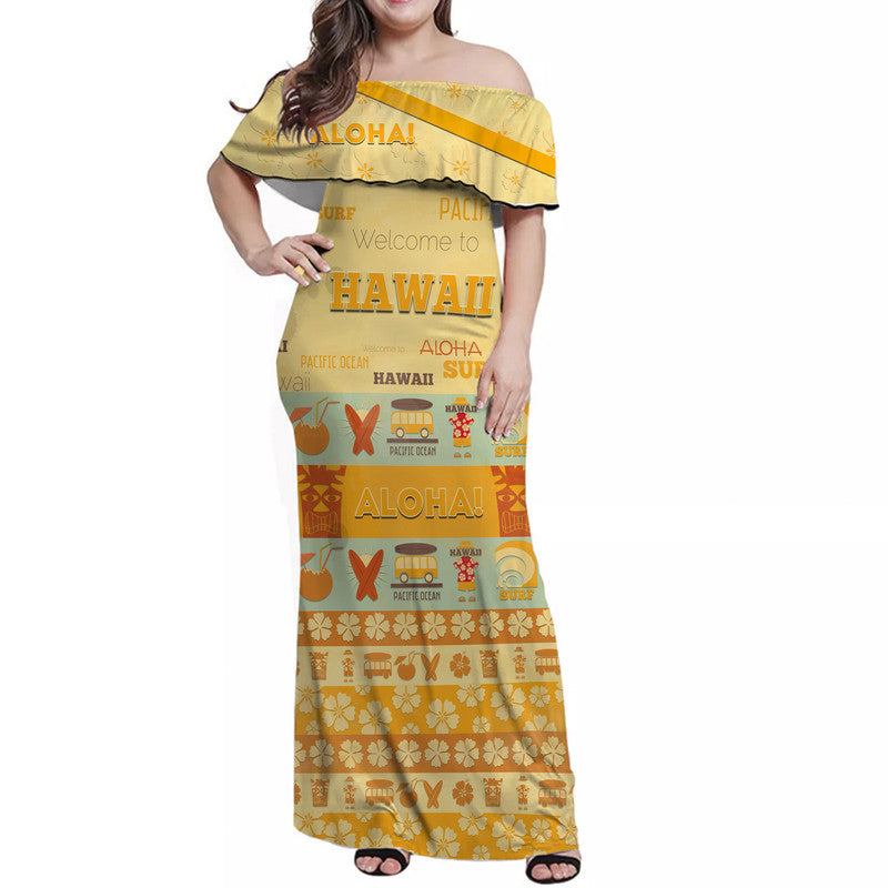 Hawaii Surf Retro Style Women Off Shoulder Long Dress