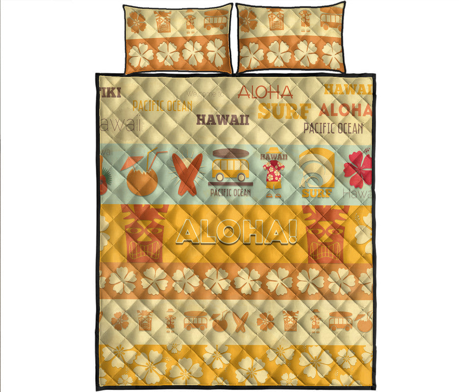 Hawaii Surf Retro Style Quilt Bed Set