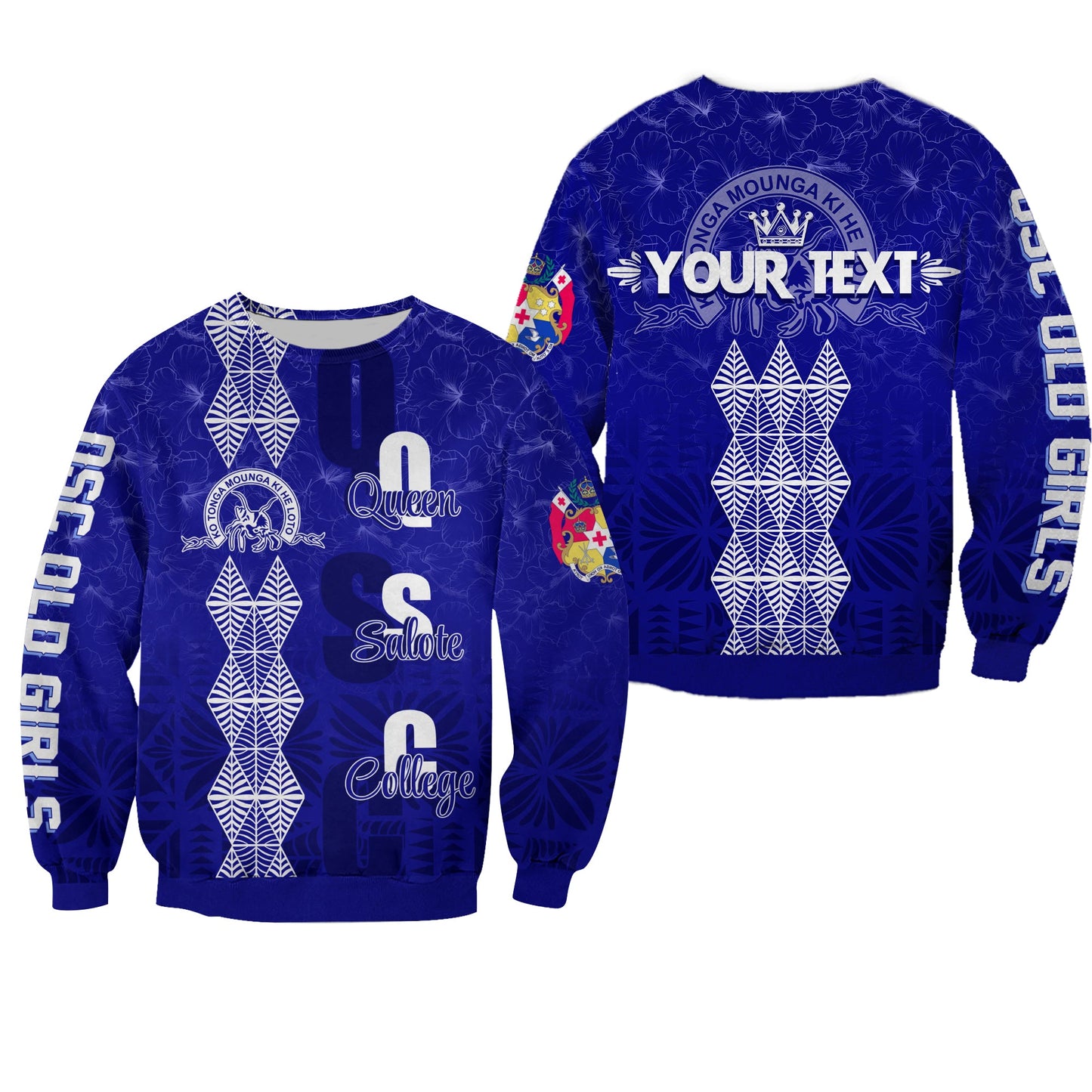 Custom Personalize Tonga Kolisi Kuini Salote Hibiscus Sweatshirt QSC Old Girls