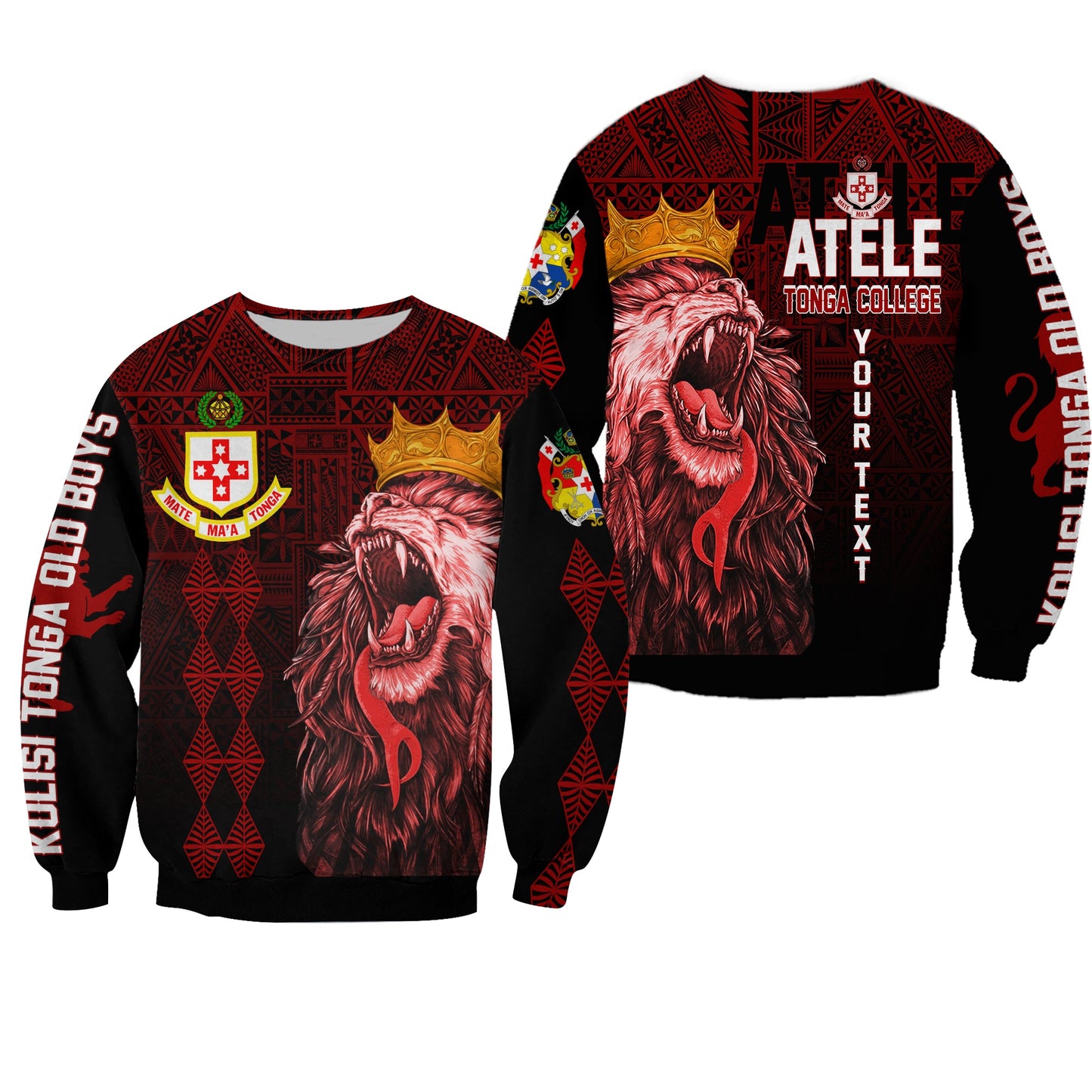 Custom Personalize Kolisi Tonga 'Atele Old Boys Sweatshirt Red Lions