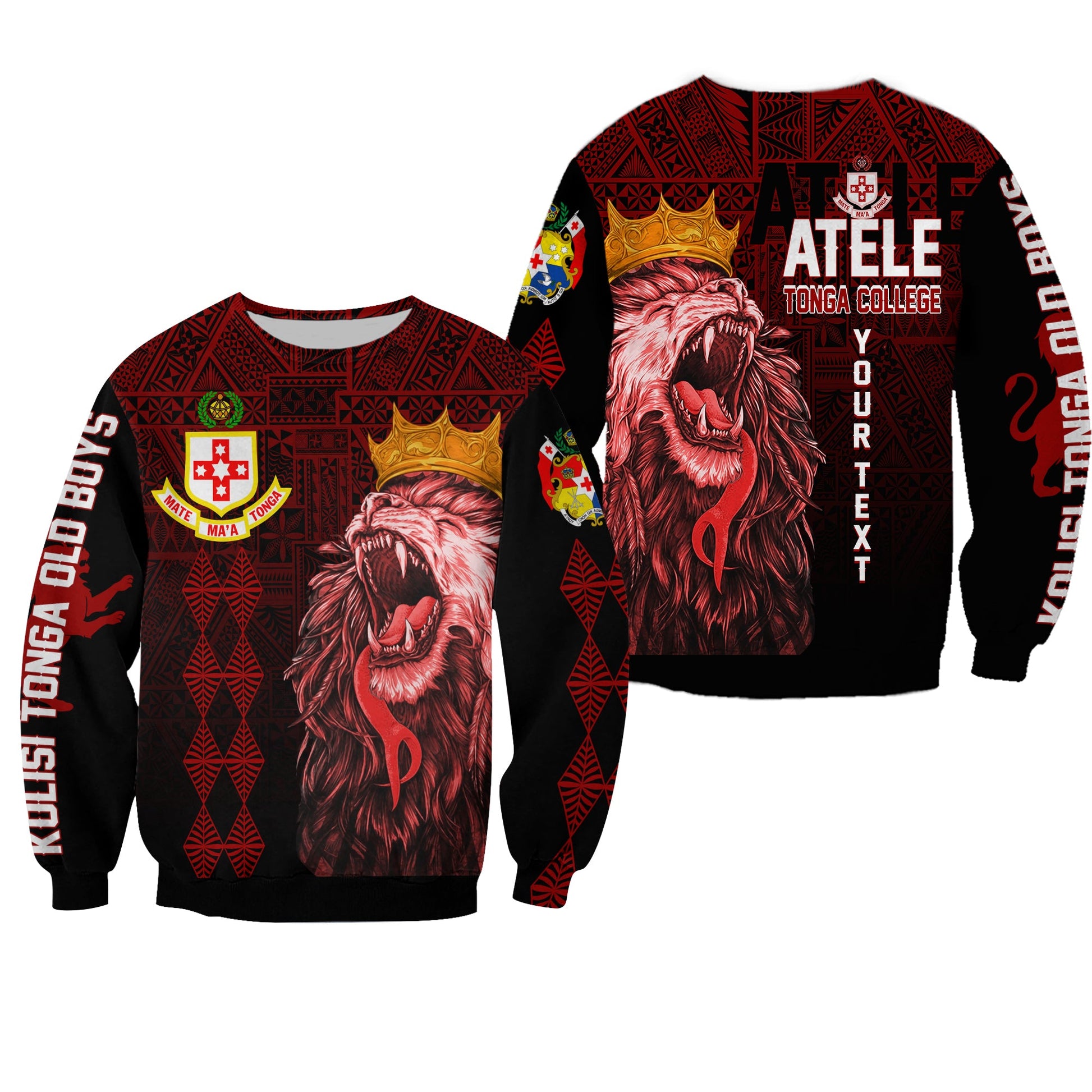 Custom Personalize Kolisi Tonga 'Atele Old Boys Sweatshirt Red Lions