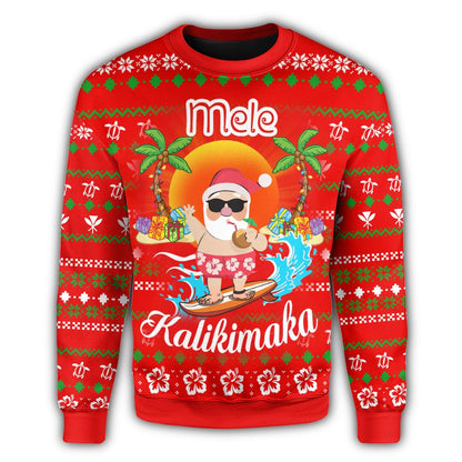 Hawaiian Santa Claus Mele Kalikimaka Christmas Sweatshirt Red Aviv Style AH