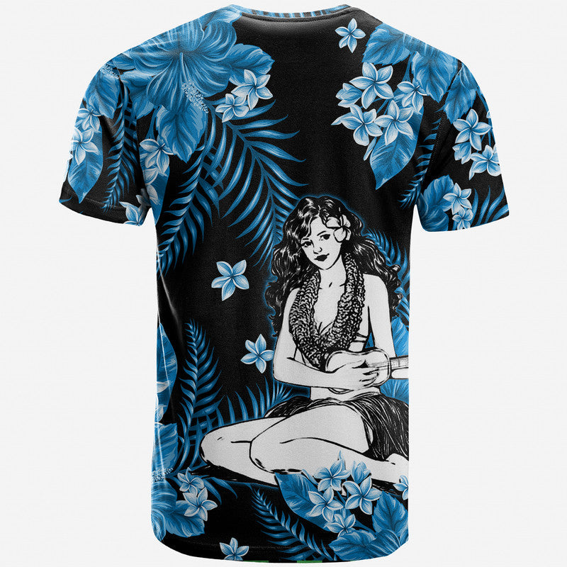 Hawaii Summer Colorful Hula Girl T Shirt Light Blue