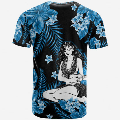 Hawaii Summer Colorful Hula Girl T Shirt Light Blue