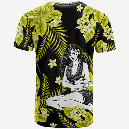 Hawaii Summer Colorful Hula Girl T Shirt Yellow