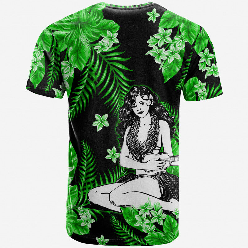 Hawaii Summer Colorful Hula Girl T Shirt Green