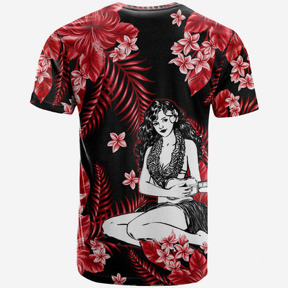 Hawaii Summer Colorful Hula Girl T Shirt Red