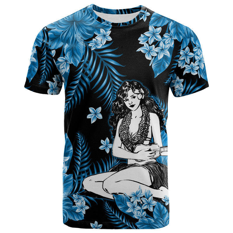 Hawaii Summer Colorful Hula Girl T Shirt Light Blue